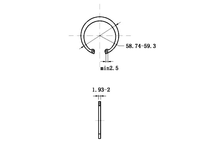 Bản vẽ kỹ thuật Phe Gài Lỗ Thép 65Mn DIN472 D54x2.0