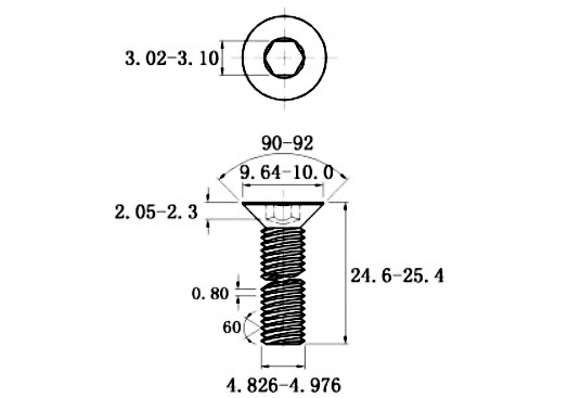 Bản vẽ kỹ thuật Lục Giác Chìm Col Thép Mạ Kẽm Trắng Cr3+ 10.9 DIN7991 M5x25 (50Cái/Bịch)