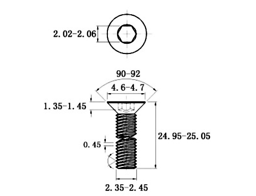 Bản vẽ kỹ thuật Lục Giác Chìm Col Thép Đen 10.9 DIN7991 M2.5x25