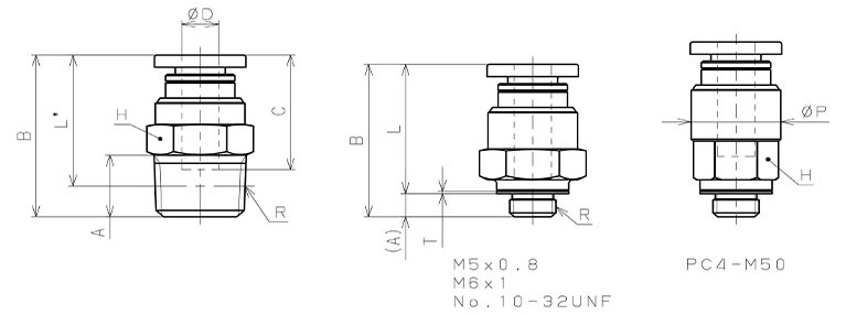 Bản vẽ kỹ thuật Đầu Nối Nhanh Khí Nén Dạng Thẳng Thân Lục Giác Ren Ngoài Pisco PC12-N3U