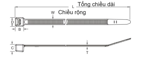 Bản vẽ kỹ thuật Dây Rút Nhựa Chịu Nhiệt Màu Đen KST 100 x 2.5 mm K-100MRH