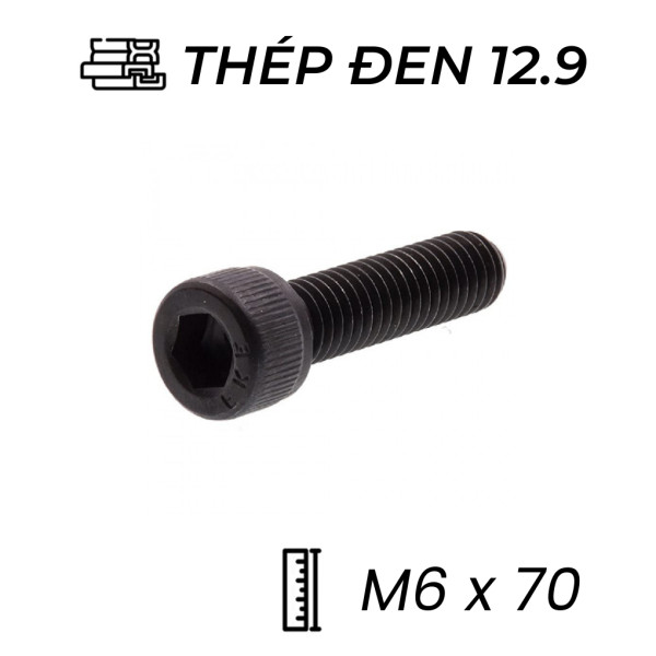 Lục Giác Chìm Đầu Trụ Thép Đen 12.9 DIN912 M6x70 (25Cái/Bịch)