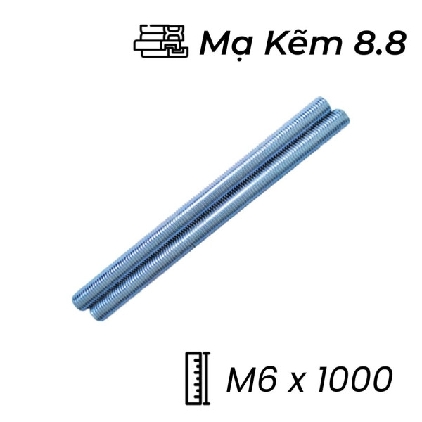 Ty Ren Thép Mạ Kẽm 8.8 M6x1000