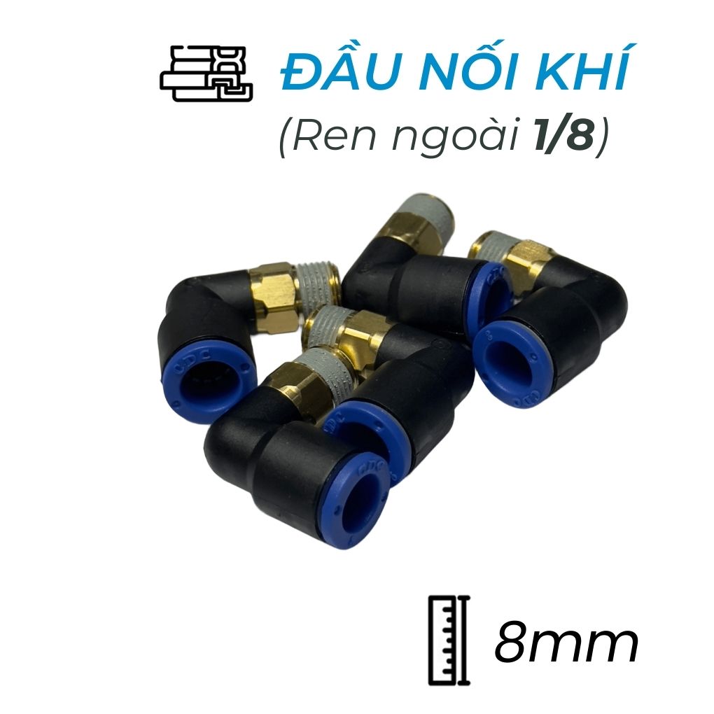 Đầu Nối Nhanh Khí Nén Cong Ø8mm - Ren Ngoài 1/8" CDC MPL 0801 (Màu Đen)