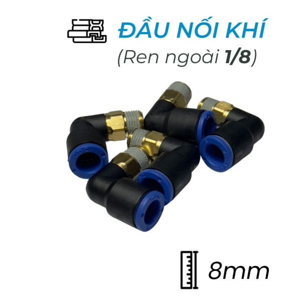 Đầu Nối Nhanh Khí Nén Cong Ø8mm - Ren Ngoài 1/8" CDC MPL 0801 (Màu Đen)