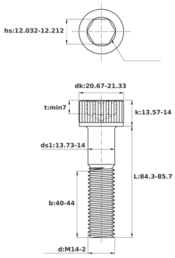 Bản vẽ kỹ thuật Lục Giác Chìm Đầu Trụ Inox 304 DIN912 M14x85 Ren Lửng