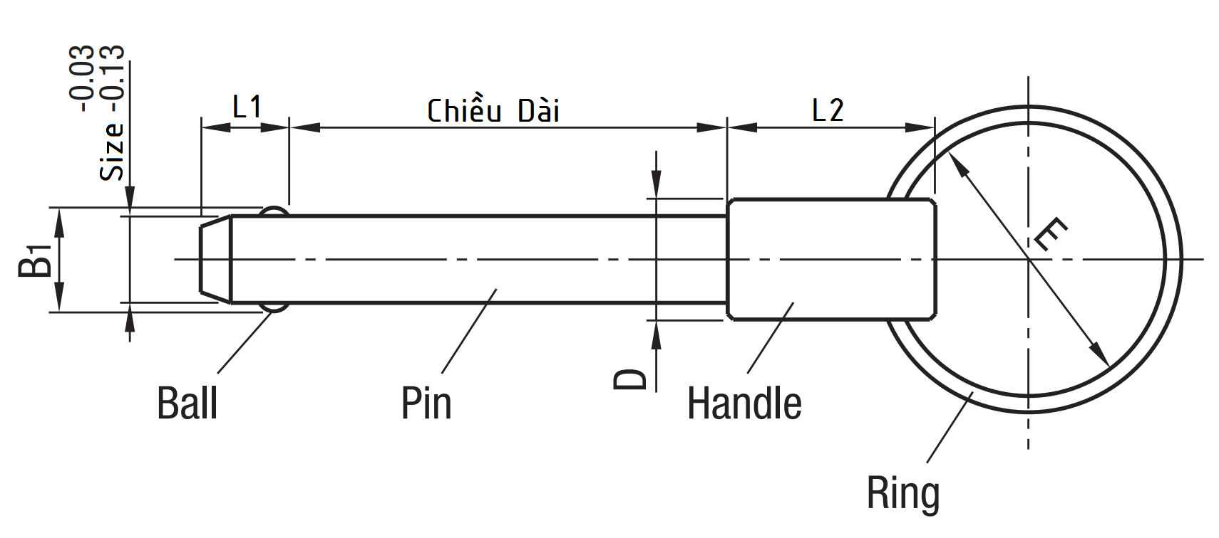 Bản vẽ kỹ thuật Ball Lock Pins - Spring Type D8x75 BLPS8-75