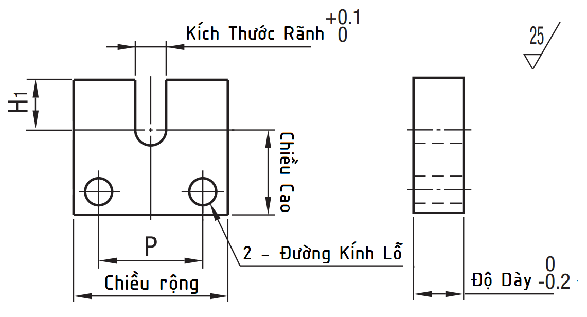 Bản vẽ kỹ thuật Blocks for Adjusting Bolts-Side Mounting AJSCM16-30
