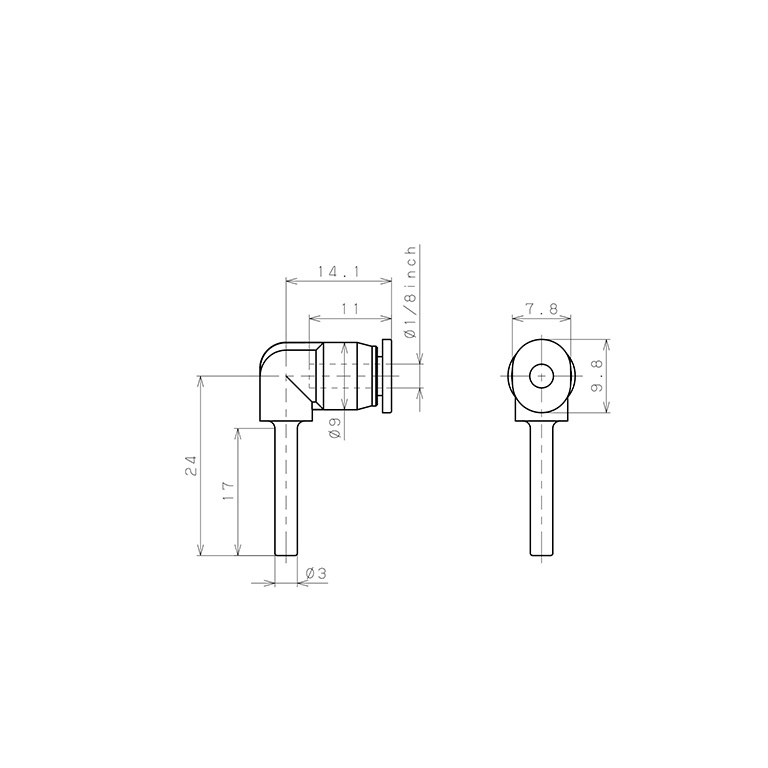 Bản vẽ kỹ thuật Đầu Nối Nhanh Khí Nén Giữa Ống Khí Và Fitting Dạng Nối Giảm Cong 90° Pisco PLGJ3-1/8M
