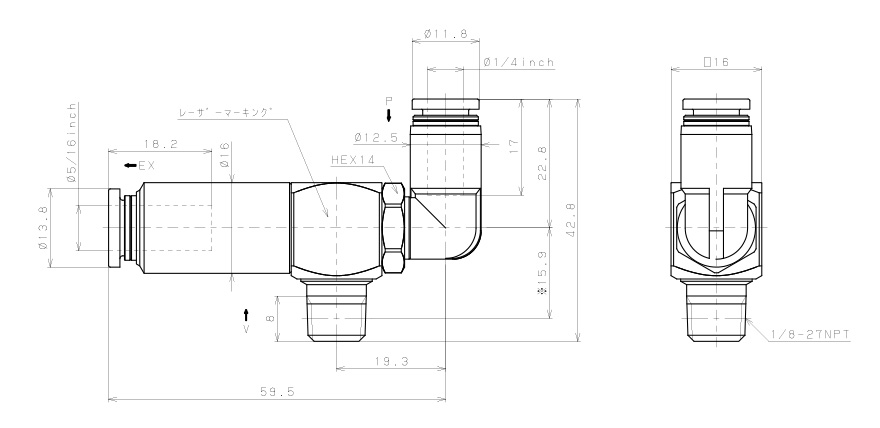 Bản vẽ kỹ thuật Bộ Tạo Chân Không Dòng VM - VC Pisco VCH07-N1-1/4LJ