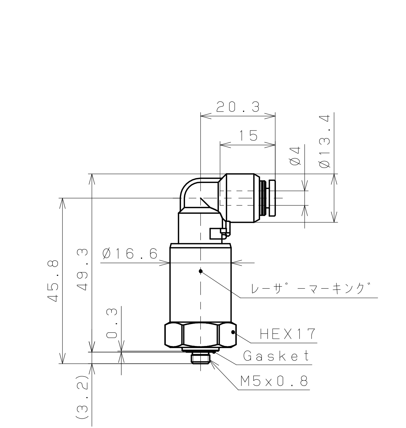 Bản vẽ kỹ thuật Đầu Nối Nhanh Khí Nén Dạng Cong 90° Ren Ngoài Có Khớp Xoay Pisco RAL4-M5SUS