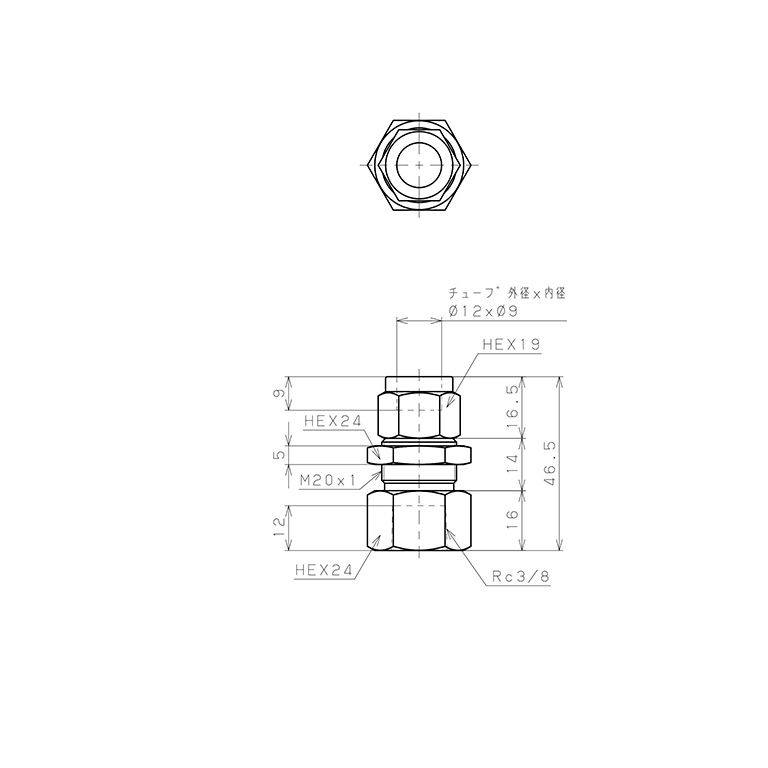 Bản vẽ kỹ thuật Đầu Ngạnh Nối Ống Có Đai Ốc Xiết Dạng Lắp Vách Ren Trong Pisco NSMF1290-03