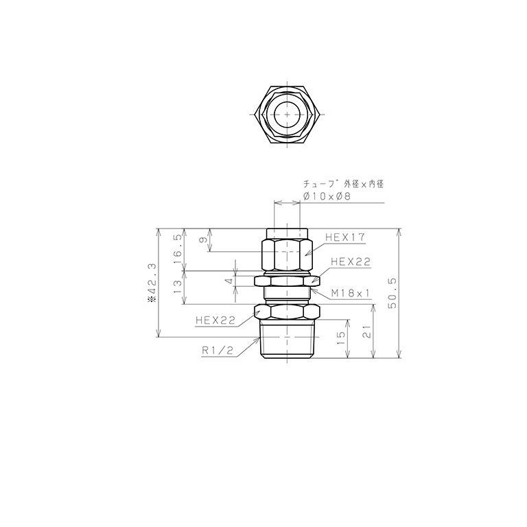 Bản vẽ kỹ thuật Đầu Ngạnh Nối Ống Có Đai Ốc Xiết Dạng Lắp Vách Ren Ngoài Pisco NSMC1080-04