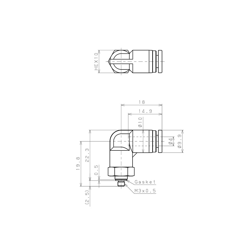 Bản vẽ kỹ thuật Đầu Nối Nhanh Khí Nén Dạng Cong 90° Ren Ngoài Pisco SPPL4-M3SP