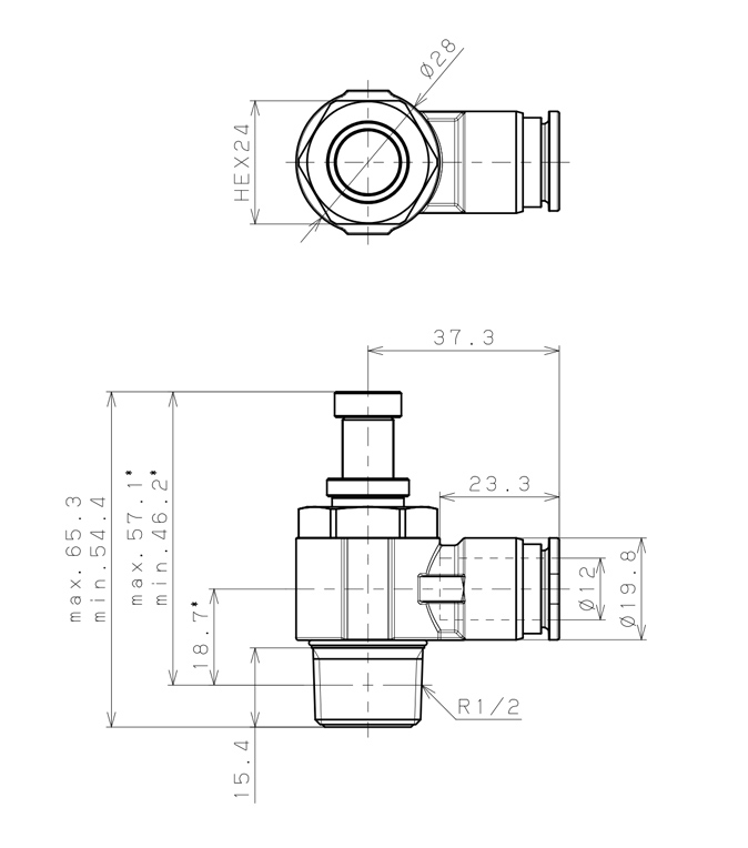 Bản vẽ kỹ thuật Van Tiết Lưu Khí Nén Chân Kim, Inox 316 Pisco SSJNC12-04