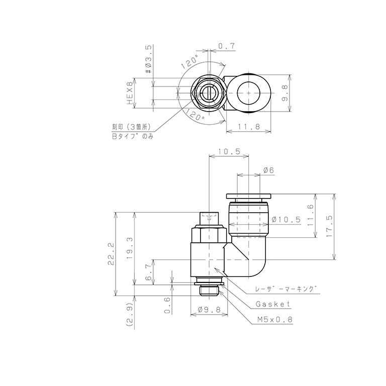 Bản vẽ kỹ thuật Van Tiết Lưu Khí Nén Đầu Vít Dẹp Pisco JSDS6-M5AW