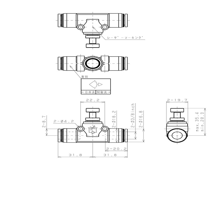 Bản vẽ kỹ thuật Van Tiết Lưu Khí Nén Pisco JSMU3/8W