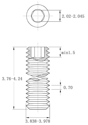 Bản vẽ kỹ thuật Vít Trí Đuôi Bằng Inox 304 DIN913 M4x4