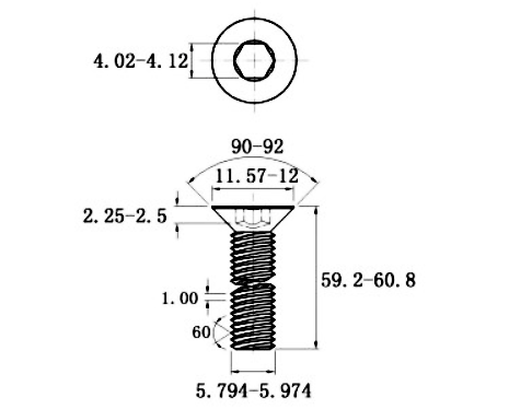 Bản vẽ kỹ thuật Lục Giác Chìm Col Thép Đen 10.9 DIN7991 M6x60
