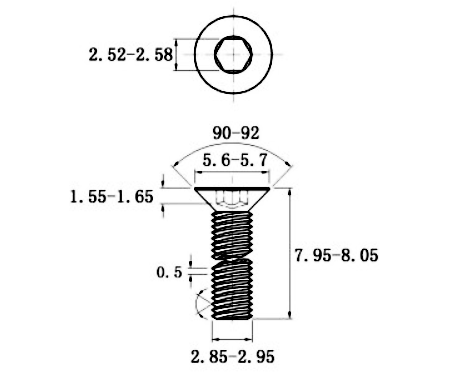 Bản vẽ kỹ thuật Lục Giác Chìm Col Thép Đen 10.9 DIN7991 M3x8