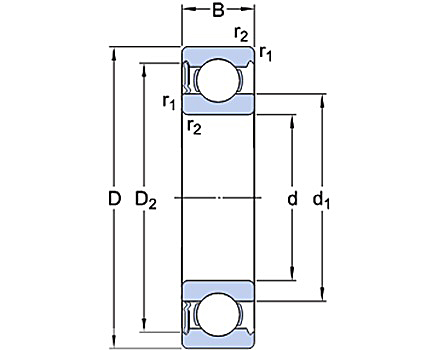 Bản vẽ kỹ thuật Vòng Bi Cầu Rãnh Sâu SKF 6007-RS1 (35x62x14) Không Nắp