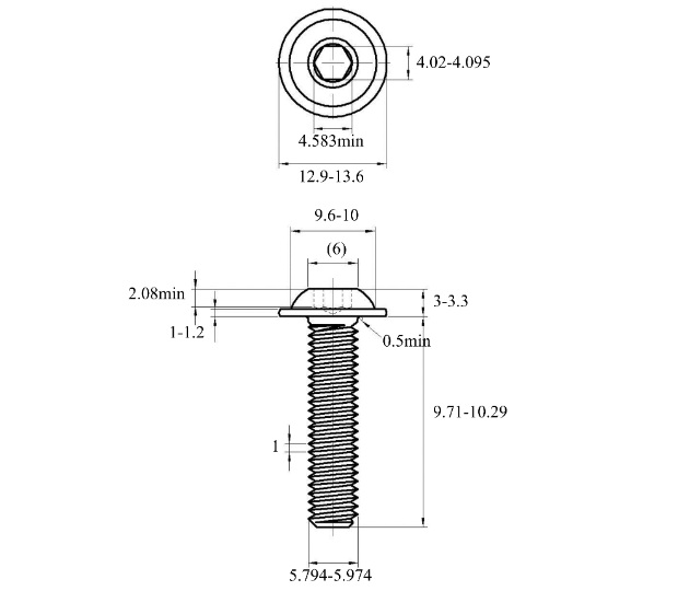 Bản vẽ kỹ thuật Lục Giác Chìm Mo Thép Mạ Kẽm Trắng Cr3+ 10.9 ISO7380-2 M6x10
