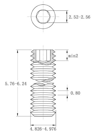 Bản vẽ kỹ thuật Vít Trí Đuôi Bằng Thép Mạ Kẽm 10.9 DIN913 M5x6