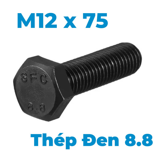 Bulong Thép Đen 8.8 DIN933 M12x75