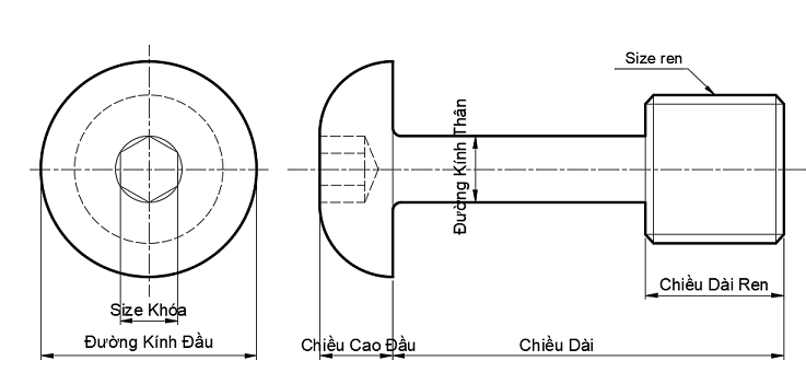 Bản vẽ kỹ thuật Cover Bolt - Button Head Cap CBBTM3-10