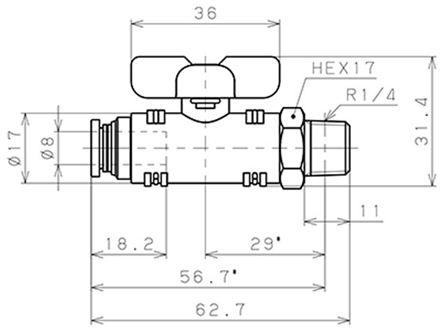 Bản vẽ kỹ thuật Van Bi Khí Nén Inox 304 Pisco BVC20-0802SUS