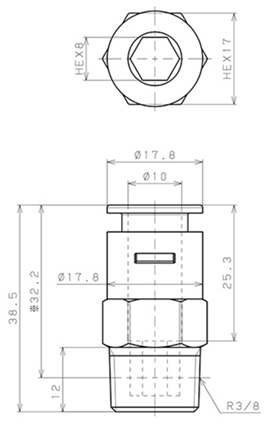 Bản vẽ kỹ thuật Đầu Nối Nhanh Khí Nén Dạng Thẳng Thân Lục Giác Ren Ngoài Pisco APC10-03-TP