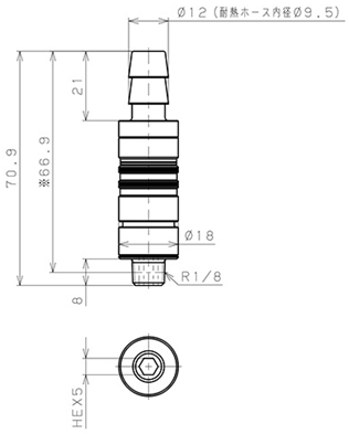 Bản vẽ kỹ thuật Bộ Đầu Ngạnh Nối Ống Dẫn Điều Khiển Nhiệt Độ Khuôn Đúc Dạng Thẳng, Có Van Tự Ngắt Pisco ASC10-ID09B01