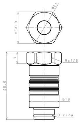 Bản vẽ kỹ thuật Thân Đầu Ngạnh Nối Ống Dẫn Điều Khiển Nhiệt Độ Khuôn Đúc Dạng Thẳng, Có Van Tự Ngắt Pisco ASC10-01FP