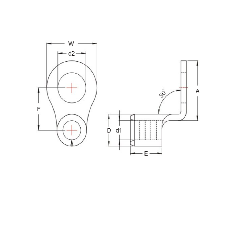 Bản vẽ kỹ thuật Cosse Tròn Trần 90 Độ 1.5-2.5mm KST RNB1-5-90D