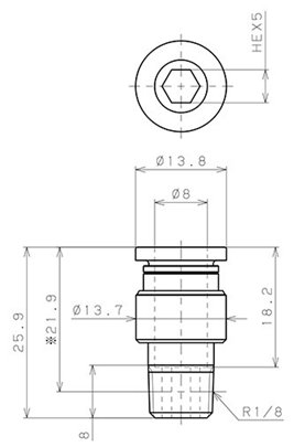 Bản vẽ kỹ thuật Đầu Nối Nhanh Khí Nén Thẳng Phi 8mm Ren Ngoài R1/8 Pisco POC8-01