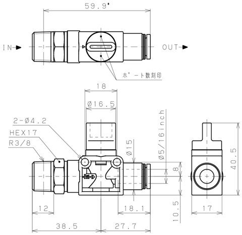 Bản vẽ kỹ thuật Van Tay Khí Nén Pisco HV03-5/16-2