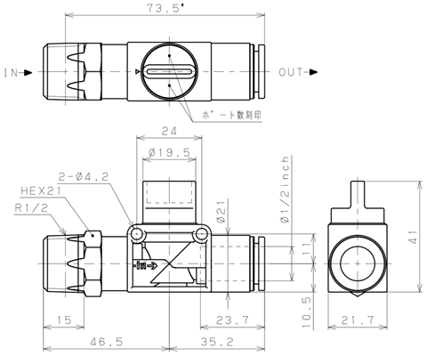 Bản vẽ kỹ thuật Van Tay Khí Nén Pisco HV04-1/2-2