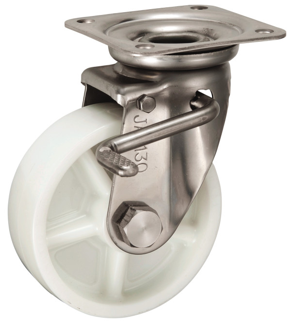 Bánh Xe Nylon Càng Inox Xoay Có Phanh D130 UKAI PBDJAB-130