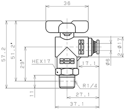 Bản vẽ kỹ thuật Van Bi Khí Nén Inox 304 Pisco BVLC20-0602SUS
