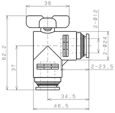 Bản vẽ kỹ thuật Van Bi Khí Nén Inox 304 Pisco BVLU60-1212SUS