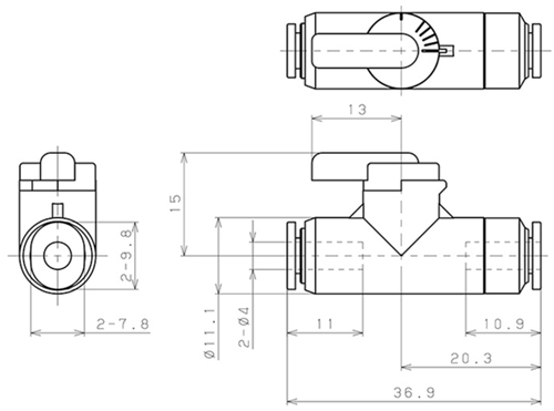 Bản vẽ kỹ thuật Van Bi Khí Nén, Loại Mini Pisco BVU4-4