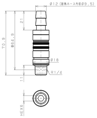 Bản vẽ kỹ thuật Bộ Đầu Ngạnh Nối Ống Dẫn Điều Khiển Nhiệt Độ Khuôn Đúc Dạng Thẳng, Có Van Tự Ngắt Pisco ASC10-ID09B02