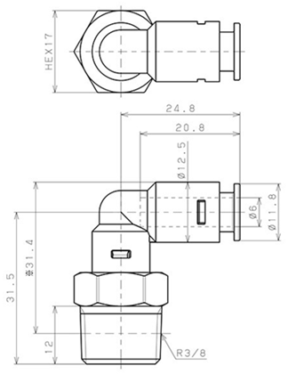 Bản vẽ kỹ thuật Đầu Nối Nhanh Khí Nén Dạng Cong 90° Ren Ngoài Pisco APL6-03-N-TP