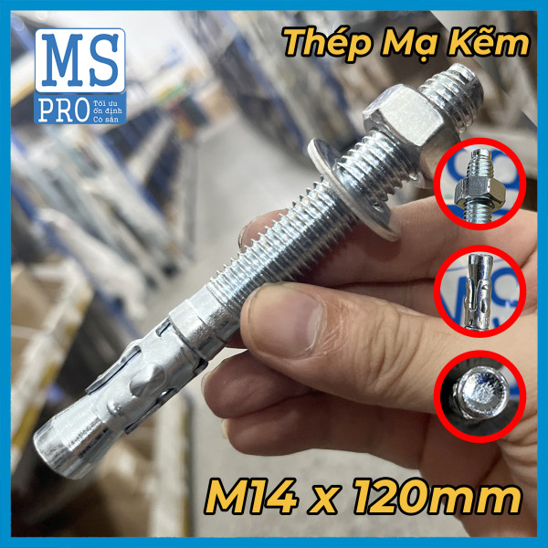 Tắc Kê Nở 3 Cánh Thép Mạ Kẽm M14x120