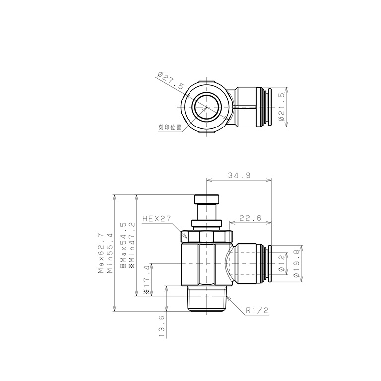 Bản vẽ kỹ thuật Van Tiết Lưu Khí Nén Bằng Đồng Mạ Niken Pisco KJSC12-04A-1