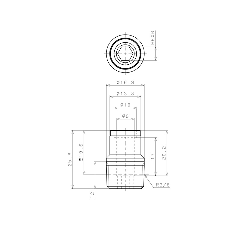 Bản vẽ kỹ thuật Đầu Nối Nhanh Khí Nén Dạng Thẳng Ren Ngoài Pisco KOC8-03