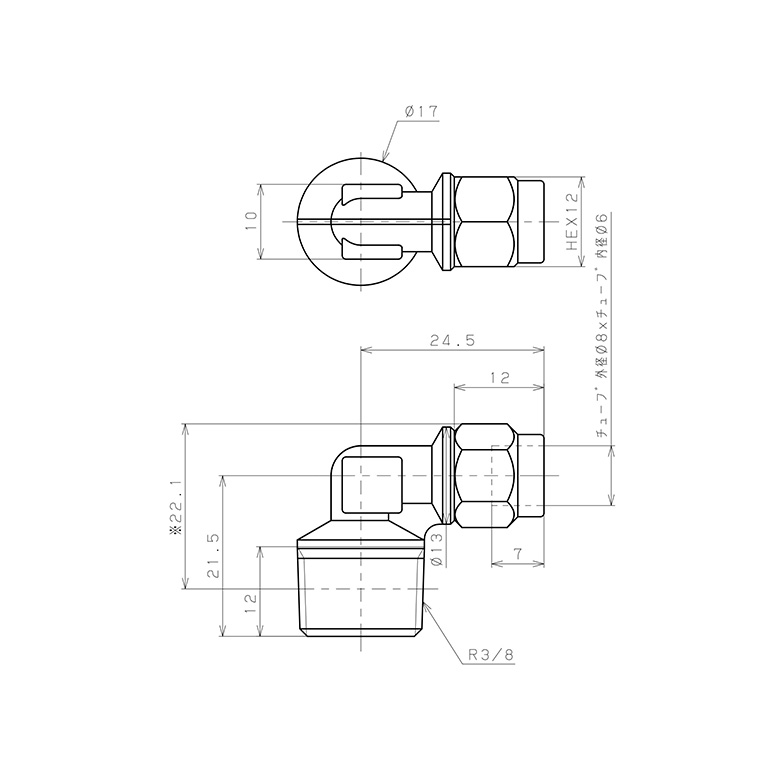 Bản vẽ kỹ thuật Đầu Ngạnh Nối Ống Có Đai Ốc Xiết Dạng Cong 90° Ren Ngoài Pisco NKL0860-03