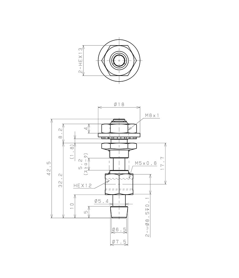Bản vẽ kỹ thuật Giá Đỡ Nấm Hút Chân Không Có Lò Xo, Pisco VPHDW-T40-5-M5
