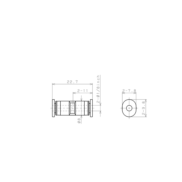 Bản vẽ kỹ thuật Đầu Nối Nhanh Khí Nén Dạng Thẳng Pisco PU1/8M