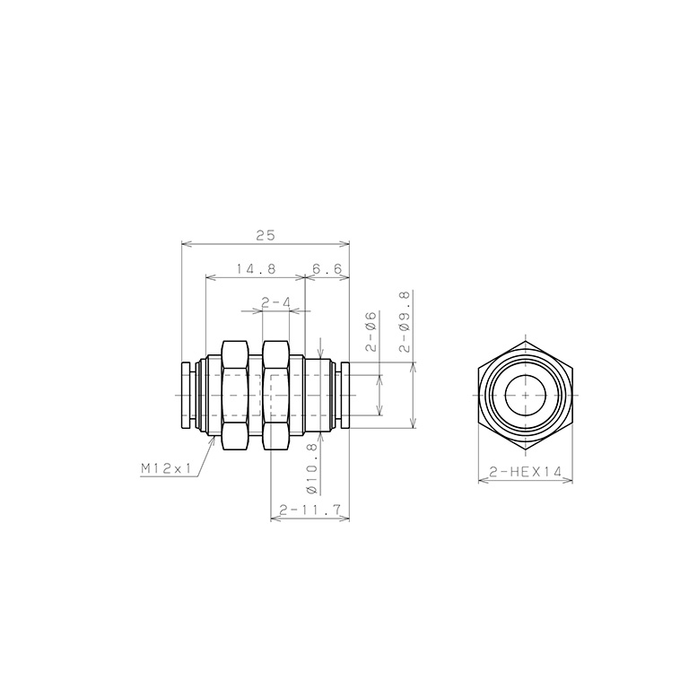 Bản vẽ kỹ thuật Đầu Nối Nhanh Khí Nén Dạng Thẳng Ren Ngoài Lắp Kẹp Vách Pisco PM6MW-C